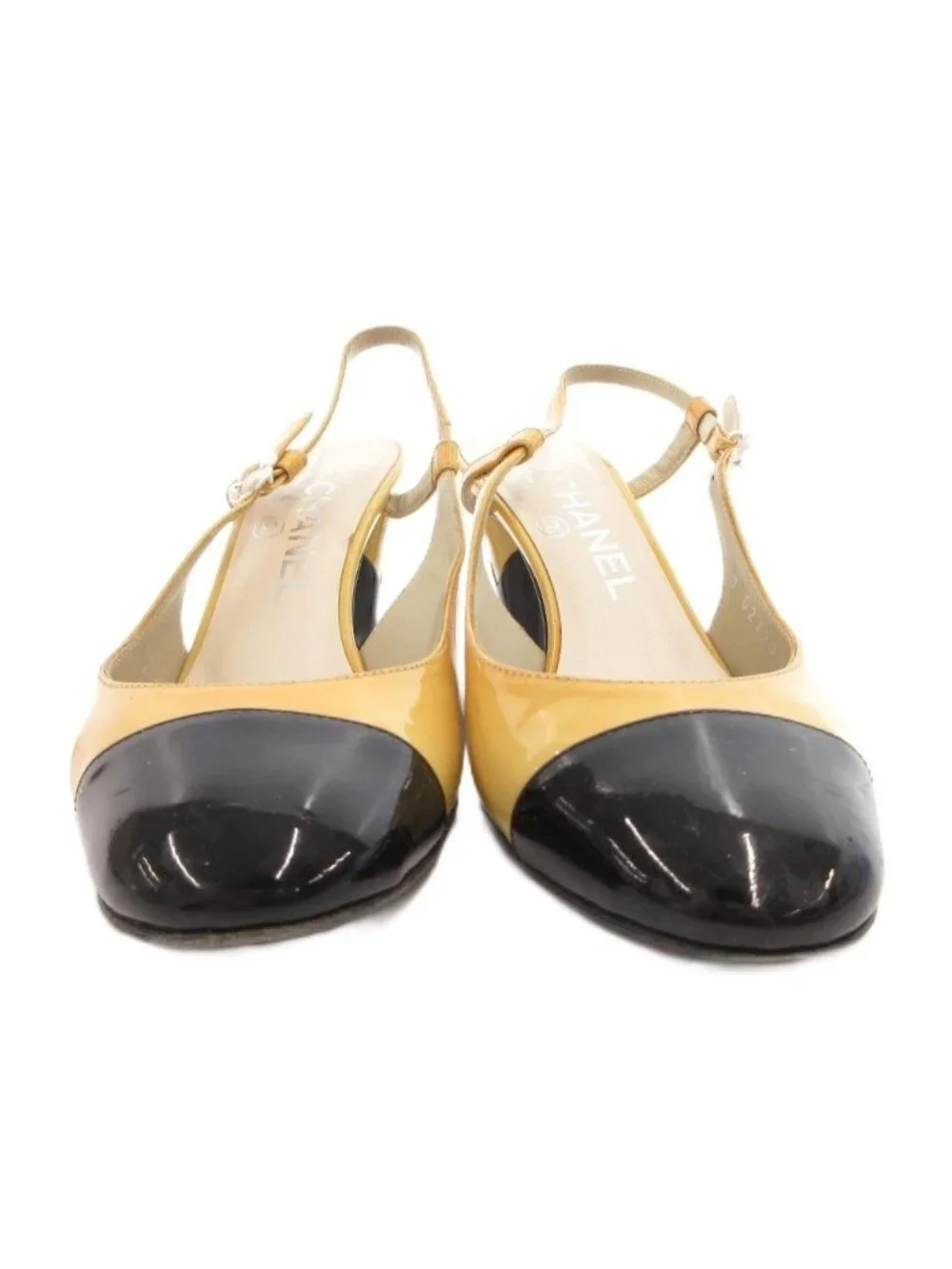 Chanel Sling Back Pumps Mules CC Logo Bicolor 36.5 Yellow Black Heel